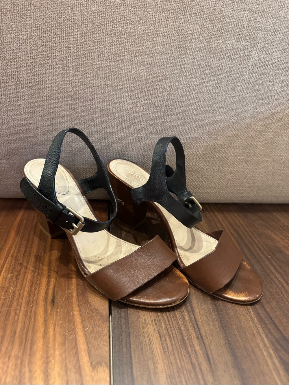 Chloe Two Tone Block Heel Ankle Strap Sandals 37 - Picture 2 of 7